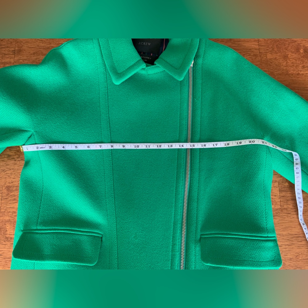 J Crew Women’s Wool Blend Emerald Green Long Two Way Zip Coat Jacket Size 12 - Picture 11 of 16